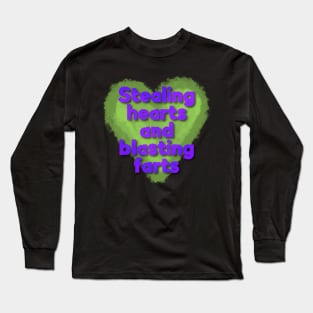 Stealing Hearts and Blasting Farts-Purple Letters Long Sleeve T-Shirt